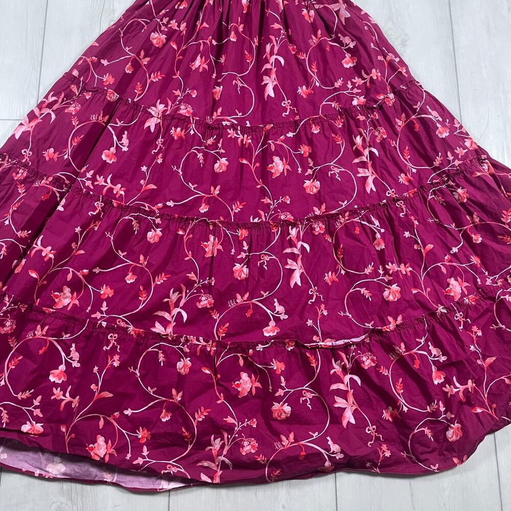 Hill House Home Women's XXS Ellie Nap Dress Midi Ruched Burgundy Floral Ruffle - Picture 3 of 11